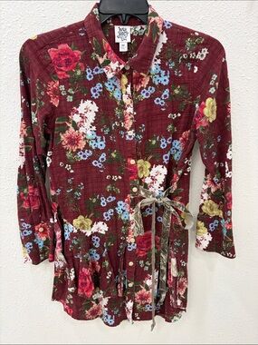 Ivy Jane Burgundy Floral Button-Up Tunic
